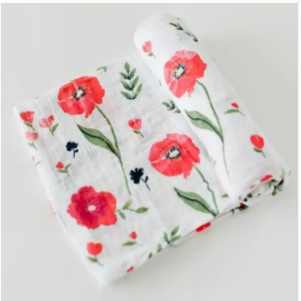 little unicorn Cotton Muslin Swaddle in SUMMER POPPY